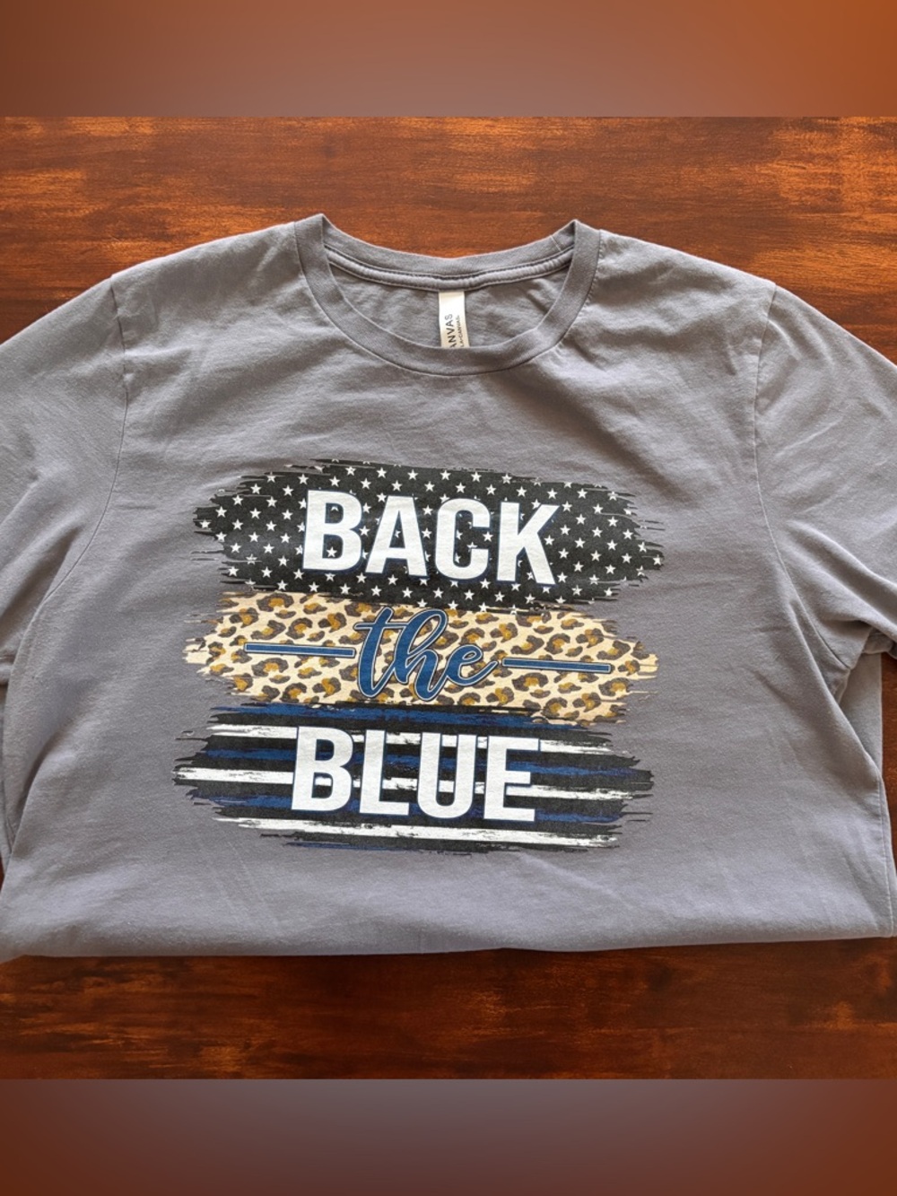 Bella Canvas 'Back the Blue' Graphic Tee Blue Line Women’s Large Grey